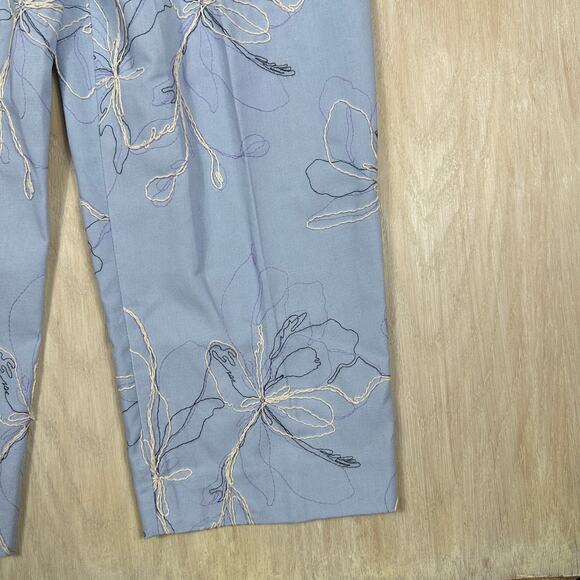 Zara Blue Floral Embroidered High Waist Elegant Chic Linen Blend Pants Medium - Picture 13 of 13